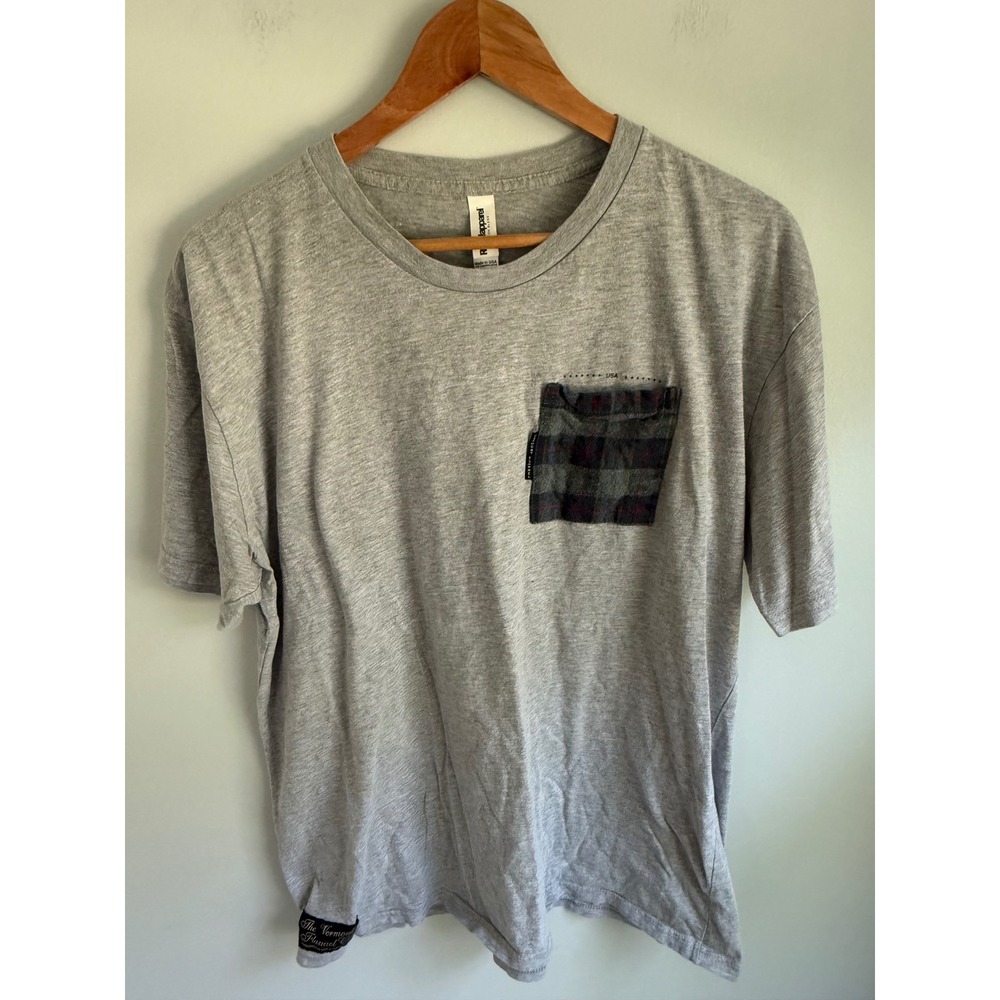 Vermont Flannel Co Mens XL Pocket T-Shirt Heather Gray‎ Plaid Made in USA Tee